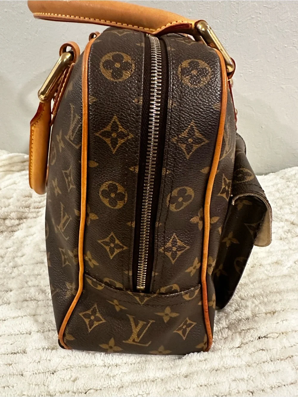 Louis Vuitton Brown Monogram Satchel with Tan Trim